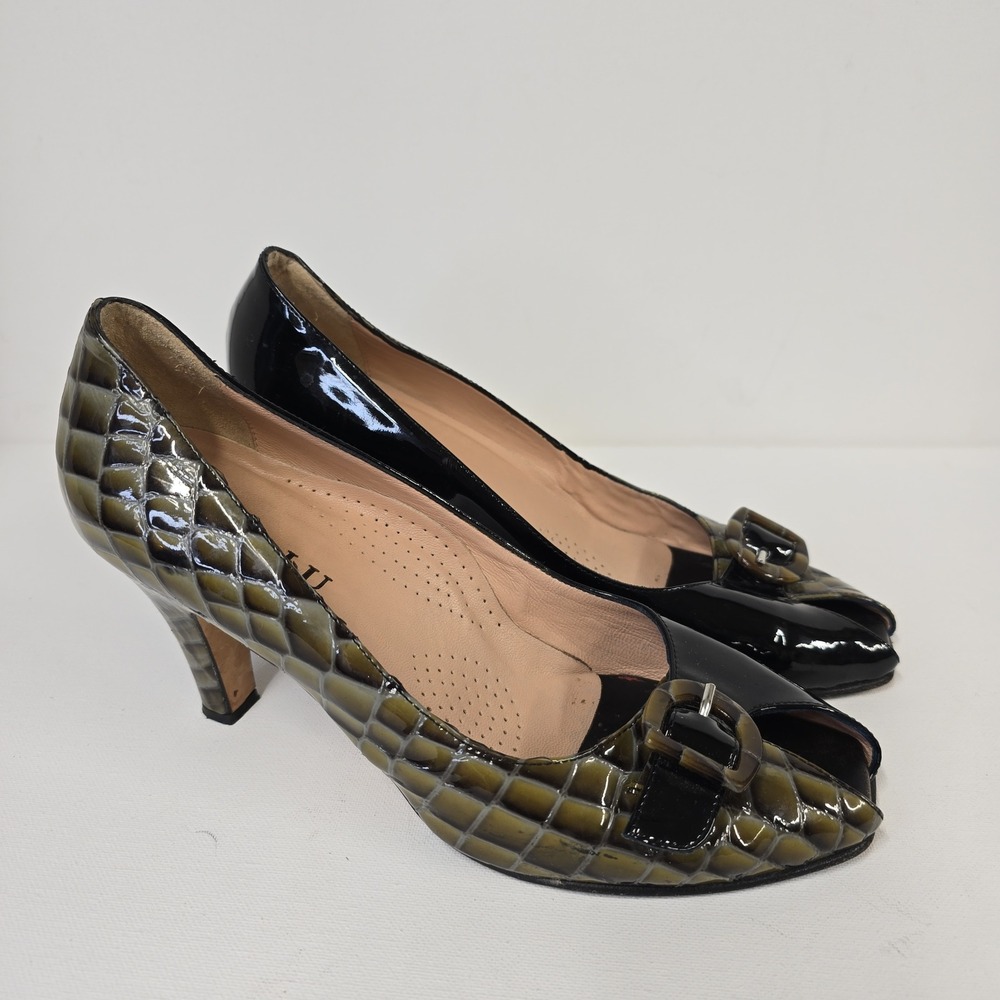 ANYILU Women Heels Patent Leather Crocodile‎ Embossed Buckle Made in Italy 39